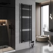 HD Standard Black 1800x600 mm íves smart elektromos törölközőszárító radiátor 900W-os wifi-s fűtőpatronnal, matt fekete