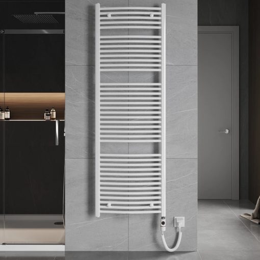 HD Standard White 1800x600 mm íves elektromos törölközőszárító radiátor 900W-os fűtőpatronnal, fényes fehér