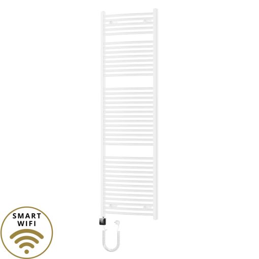HD Standard White 1800x600 mm íves smart elektromos törölközőszárító radiátor 900W-os wifi-s fűtőpatronnal, fényes fehér