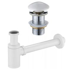   HD fényes fehér mosdószifon szett click-clack leeresztővel, túlfolyó nélküli mosdóhoz