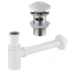   HD fényes fehér mosdószifon szett click-clack leeresztővel, túlfolyós mosdóhoz