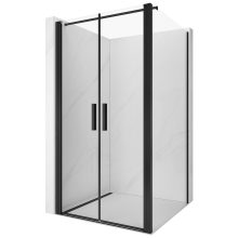 HD Toronto+ Black 90x80 aszimmetrikus szögletes kétszárnyú nyílóajtós zuhanykabin 6 mm vastag vízlepergető biztonsági üveggel, fekete elemekkel, 195 cm magas