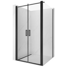 HD Toronto Black 90x80 aszimmetrikus szögletes kétszárnyú nyílóajtós zuhanykabin 6 mm vastag vízlepergető biztonsági üveggel, fekete elemekkel, 195 cm magas