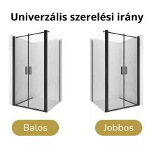 HD Toronto Black 90x80 aszimmetrikus szögletes kétszárnyú nyílóajtós zuhanykabin 6 mm vastag vízlepergető biztonsági üveggel, fekete elemekkel, 195 cm magas