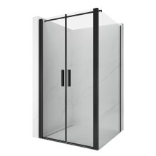 HD Toronto+ Black 100x90 aszimmetrikus szögletes kétszárnyú nyílóajtós zuhanykabin 6 mm vastag vízlepergető biztonsági üveggel, fekete elemekkel, 195 cm magas