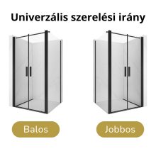 HD Toronto+ Black 100x90 aszimmetrikus szögletes kétszárnyú nyílóajtós zuhanykabin 6 mm vastag vízlepergető biztonsági üveggel, fekete elemekkel, 195 cm magas