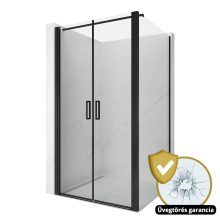 HD Toronto Black 100x90 aszimmetrikus szögletes kétszárnyú nyílóajtós zuhanykabin 6 mm vastag vízlepergető biztonsági üveggel, fekete elemekkel, 195 cm magas