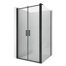 HD Toronto Black 100x90 aszimmetrikus szögletes kétszárnyú nyílóajtós zuhanykabin 6 mm vastag vízlepergető biztonsági üveggel, fekete elemekkel, 195 cm magas