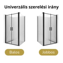 HD Toronto Black 100x90 aszimmetrikus szögletes kétszárnyú nyílóajtós zuhanykabin 6 mm vastag vízlepergető biztonsági üveggel, fekete elemekkel, 195 cm magas