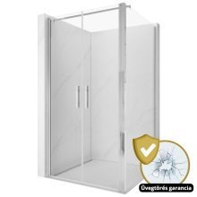 HD Toronto+ 90x80 aszimmetrikus szögletes kétszárnyú nyílóajtós zuhanykabin 6 mm vastag vízlepergető biztonsági üveggel, krómozott elemekkel, 195 cm magas