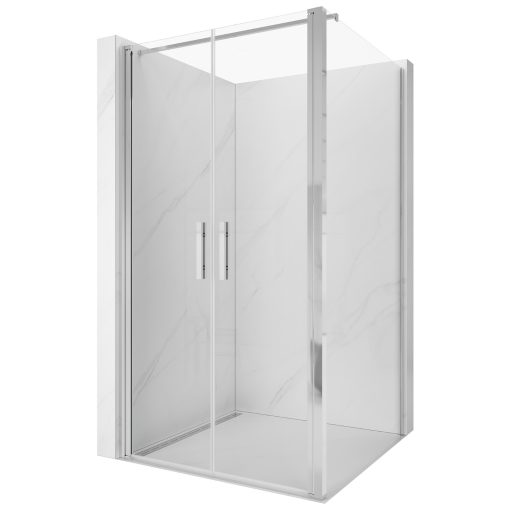 HD Toronto+ 90x80 aszimmetrikus szögletes kétszárnyú nyílóajtós zuhanykabin 6 mm vastag vízlepergető biztonsági üveggel, krómozott elemekkel, 195 cm magas