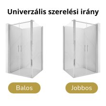 HD Toronto+ 90x80 aszimmetrikus szögletes kétszárnyú nyílóajtós zuhanykabin 6 mm vastag vízlepergető biztonsági üveggel, krómozott elemekkel, 195 cm magas