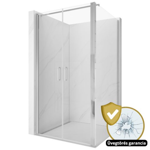 HD Toronto 90x80 aszimmetrikus szögletes kétszárnyú nyílóajtós zuhanykabin 6 mm vastag vízlepergető biztonsági üveggel, krómozott elemekkel, 195 cm magas
