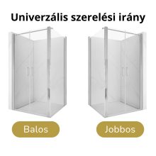 HD Toronto 90x80 aszimmetrikus szögletes kétszárnyú nyílóajtós zuhanykabin 6 mm vastag vízlepergető biztonsági üveggel, krómozott elemekkel, 195 cm magas