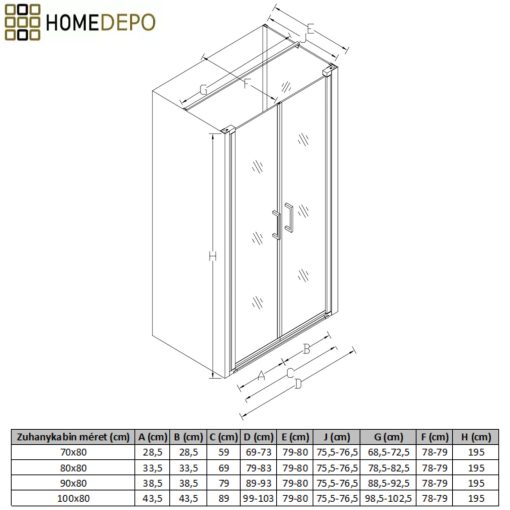 HD Toronto 90x80 aszimmetrikus szögletes kétszárnyú nyílóajtós zuhanykabin 6 mm vastag vízlepergető biztonsági üveggel, krómozott elemekkel, 195 cm magas