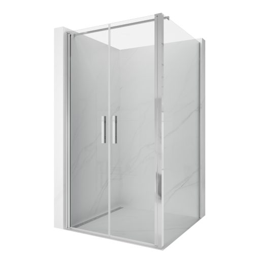 HD Toronto+ 90x90 szögletes kétszárnyú nyílóajtós zuhanykabin 6 mm vastag vízlepergető biztonsági üveggel, krómozott elemekkel, 195 cm magas