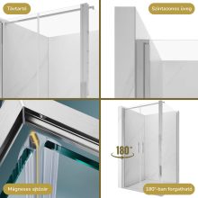 HD Toronto+ 90x90 szögletes kétszárnyú nyílóajtós zuhanykabin 6 mm vastag vízlepergető biztonsági üveggel, krómozott elemekkel, 195 cm magas