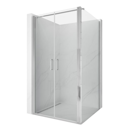 HD Toronto 90x90 szögletes kétszárnyú nyílóajtós zuhanykabin 6 mm vastag vízlepergető biztonsági üveggel, krómozott elemekkel, 195 cm magas