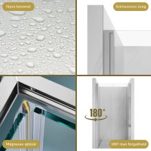 HD Toronto+ 70/80/90/100 cm széles kétszárnyú nyíló zuhanyajtó 6 mm vastag vízlepergető biztonsági üveggel, 195 cm magas