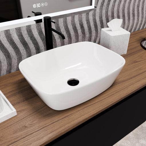 HD Infinity White 50 cm széles pultra ültethető hófehér porcelán mosdótál