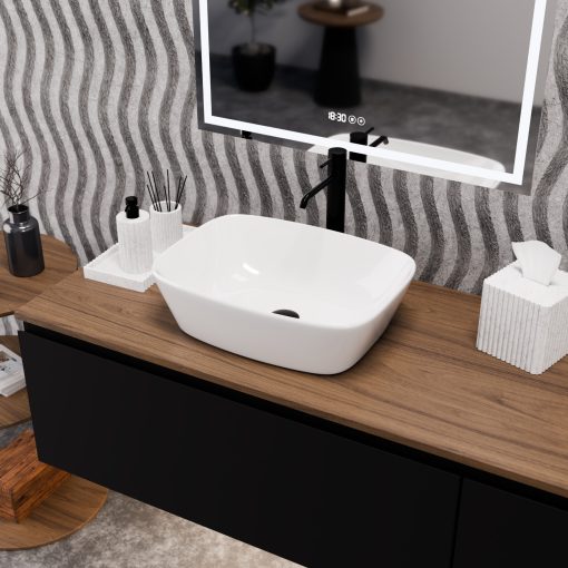 HD Infinity White 50 cm széles pultra ültethető hófehér porcelán mosdótál