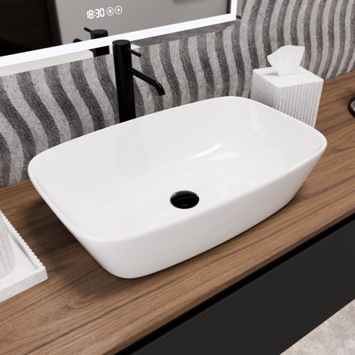 HD Infinity White 60 cm széles pultra ültethető hófehér porcelán mosdótál