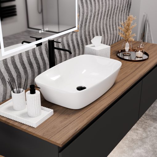 HD Infinity White 60 cm széles pultra ültethető hófehér porcelán mosdótál