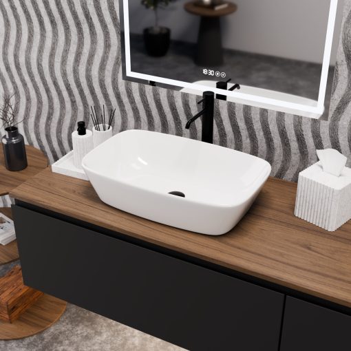 HD Infinity White 60 cm széles pultra ültethető hófehér porcelán mosdótál