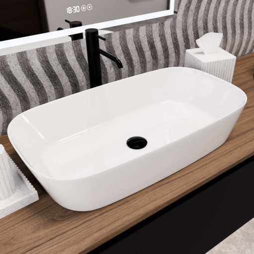 HD Infinity White 70 cm széles pultra ültethető hófehér porcelán mosdótál