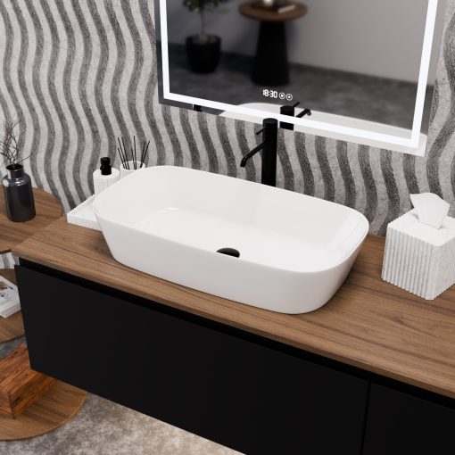 HD Infinity White 70 cm széles pultra ültethető hófehér porcelán mosdótál