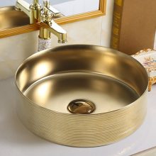 HD Kira 36 cm széles pultra ültethető fényes arany porcelán mosdótál