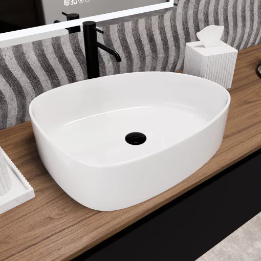 HD Elips White 55 cm széles pultra ültethető hófehér porcelán mosdótál