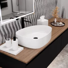 HD Elips White 55 cm széles pultra ültethető hófehér porcelán mosdótál