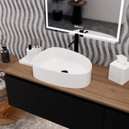 HD Elips White 55 cm széles pultra ültethető hófehér porcelán mosdótál