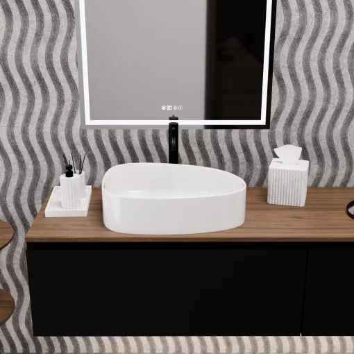 HD Elips White 55 cm széles pultra ültethető hófehér porcelán mosdótál