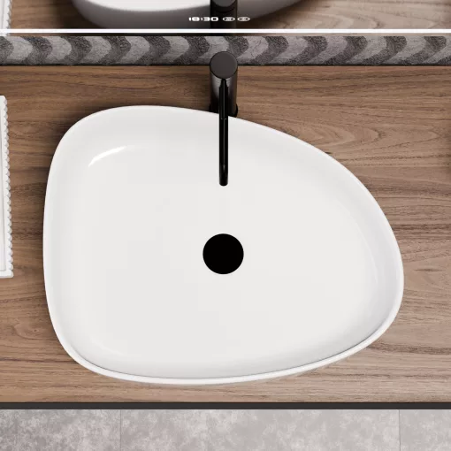 HD Elips White 55 cm széles pultra ültethető hófehér porcelán mosdótál