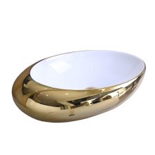 HD Lia 49 cm széles pultra ültethető fényes arany-fehér porcelán mosdótál