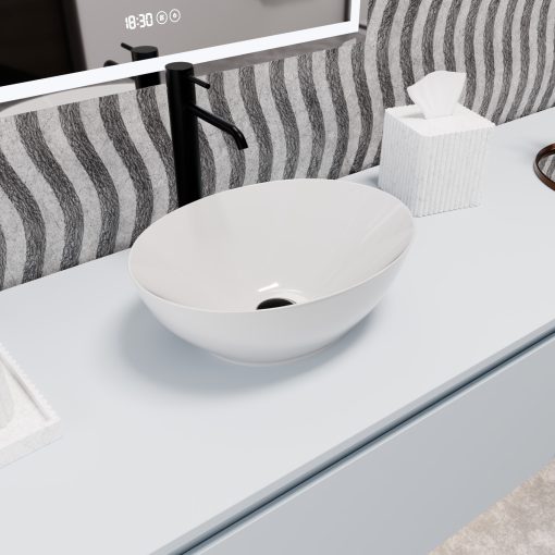 HD Emily White 40 cm széles pultra ültethető fényes fehér porcelán mosdótál