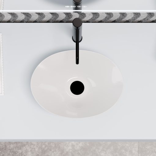 HD Emily White 40 cm széles pultra ültethető fényes fehér porcelán mosdótál