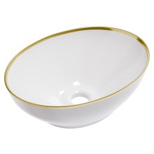 HD Emily Gold-Stripe 40 cm széles pultra ültethető fényes fehér porcelán mosdótál, arany design mintával