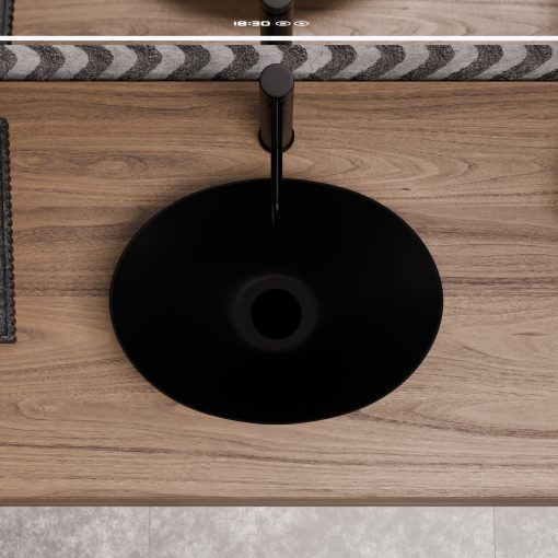 HD Emily Matt Black 40 cm széles pultra ültethető matt fekete porcelán mosdótál