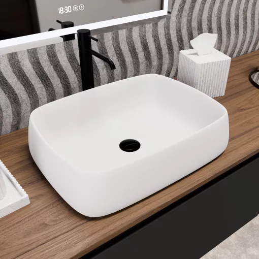 HD Terra White 56 cm széles pultra ültethető hófehér porcelán mosdótál