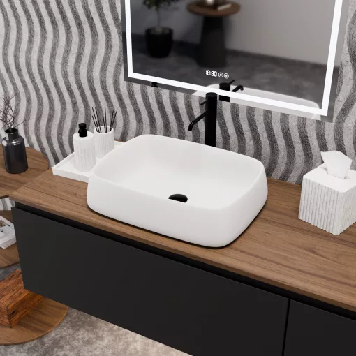 HD Terra White 56 cm széles pultra ültethető hófehér porcelán mosdótál