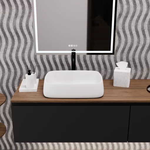 HD Terra White 56 cm széles pultra ültethető hófehér porcelán mosdótál