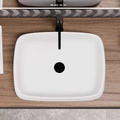 HD Terra White 56 cm széles pultra ültethető hófehér porcelán mosdótál