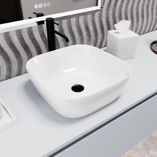 HD Daisy White 42 cm széles pultra ültethető hófehér porcelán mosdótál