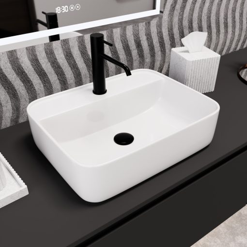 HD Olivia White 50 cm széles pultra ültethető hófehér porcelán mosdótál