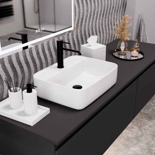 HD Olivia White 50 cm széles pultra ültethető hófehér porcelán mosdótál