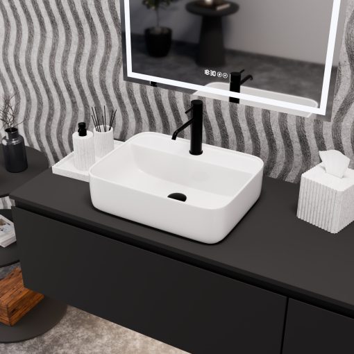 HD Olivia White 50 cm széles pultra ültethető hófehér porcelán mosdótál