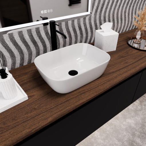 HD Mira White 45 cm széles pultra ültethető fényes fehér porcelán mosdótál